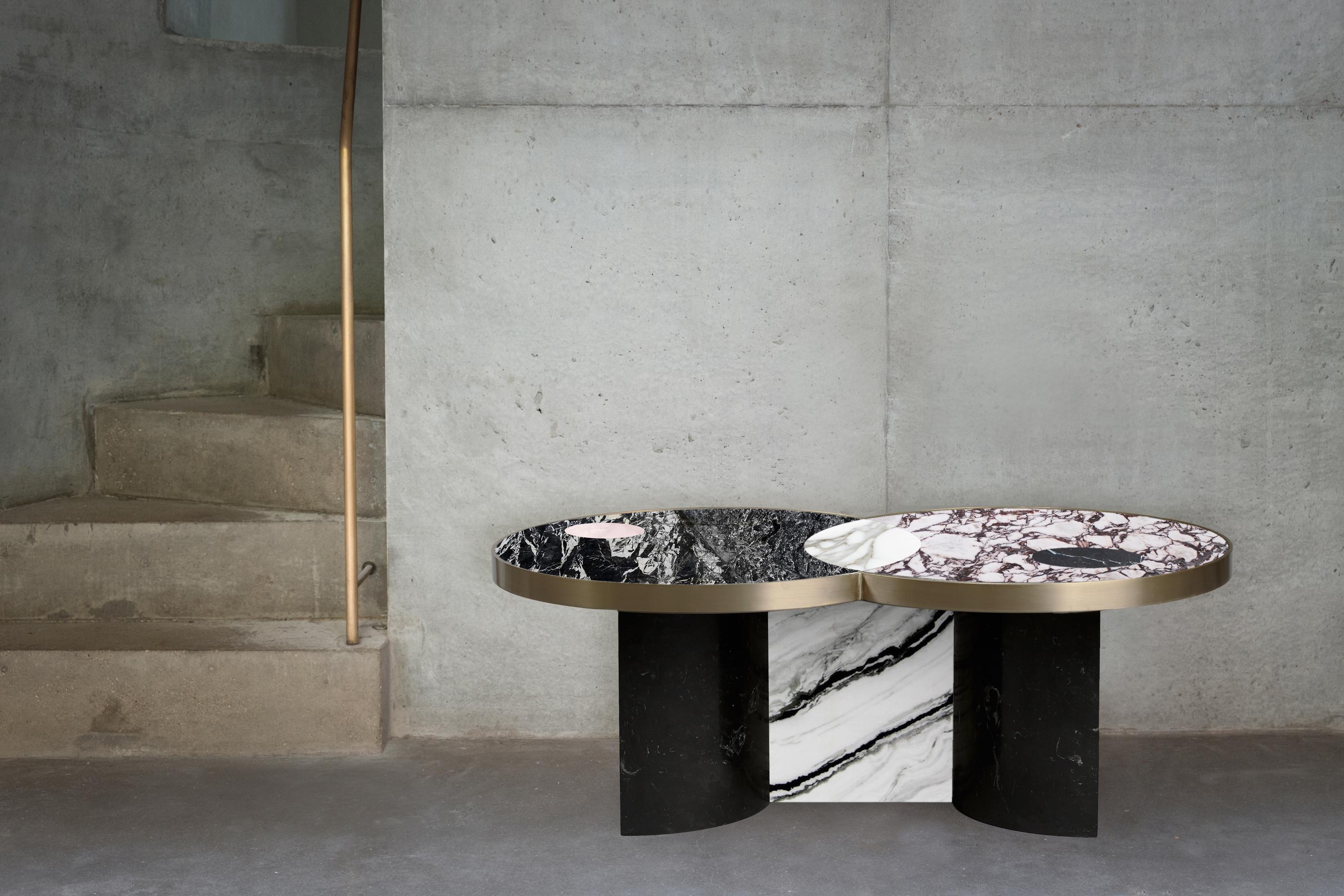 Modern Sun and Moon Marble and Metal Coffee Table, Alpine, by Lara Bohinc For Sale