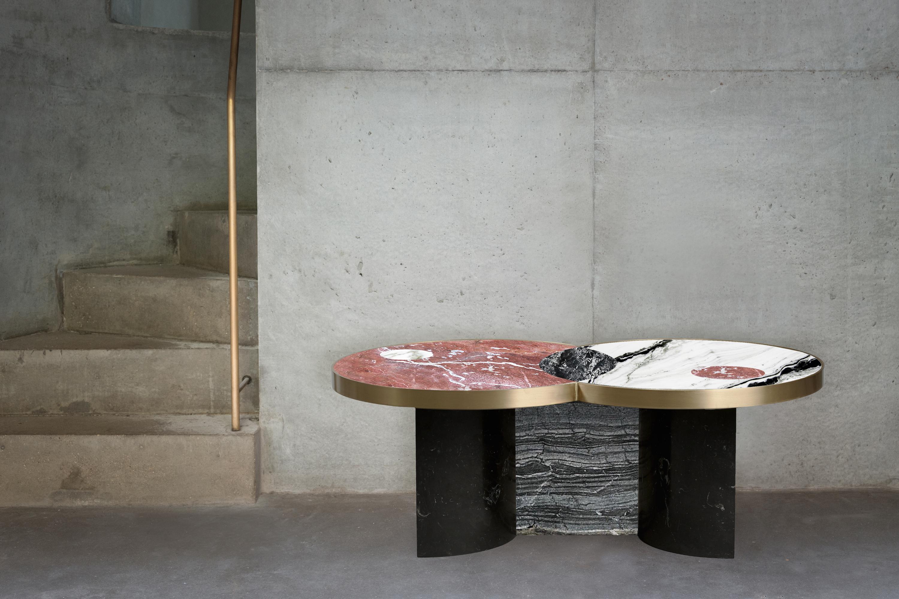 Italian Sun and Moon Marble and Metal Coffee Table, Dune, by Lara Bohinc For Sale