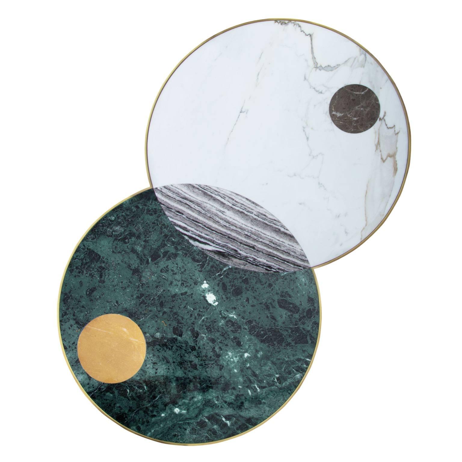 Modern Sun and Moon Marble and Brass Coffee Table, Occasional Table, Bohinc Studio
