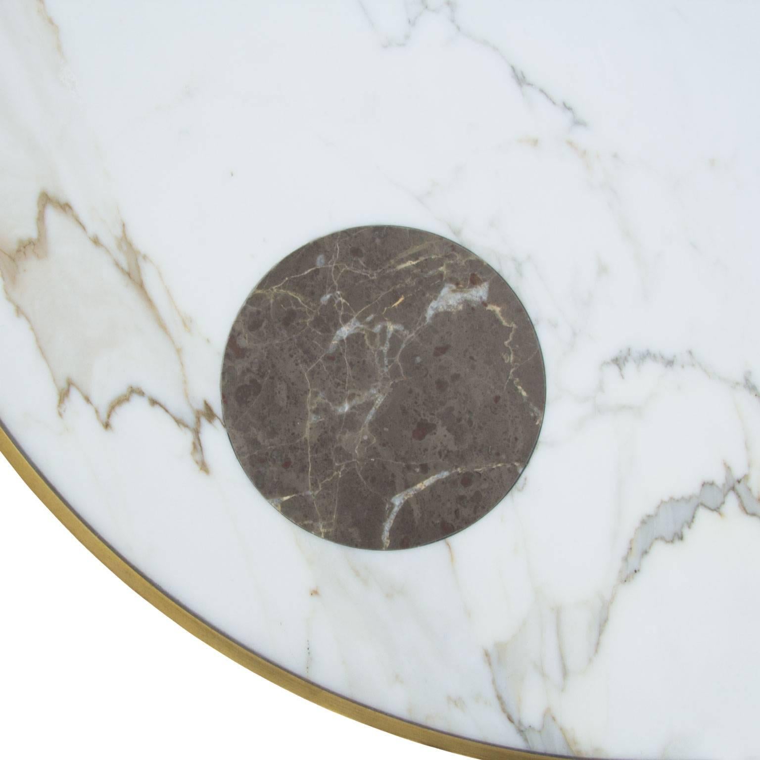 British Sun and Moon Marble and Brass Coffee Table, Occasional Table, Bohinc Studio