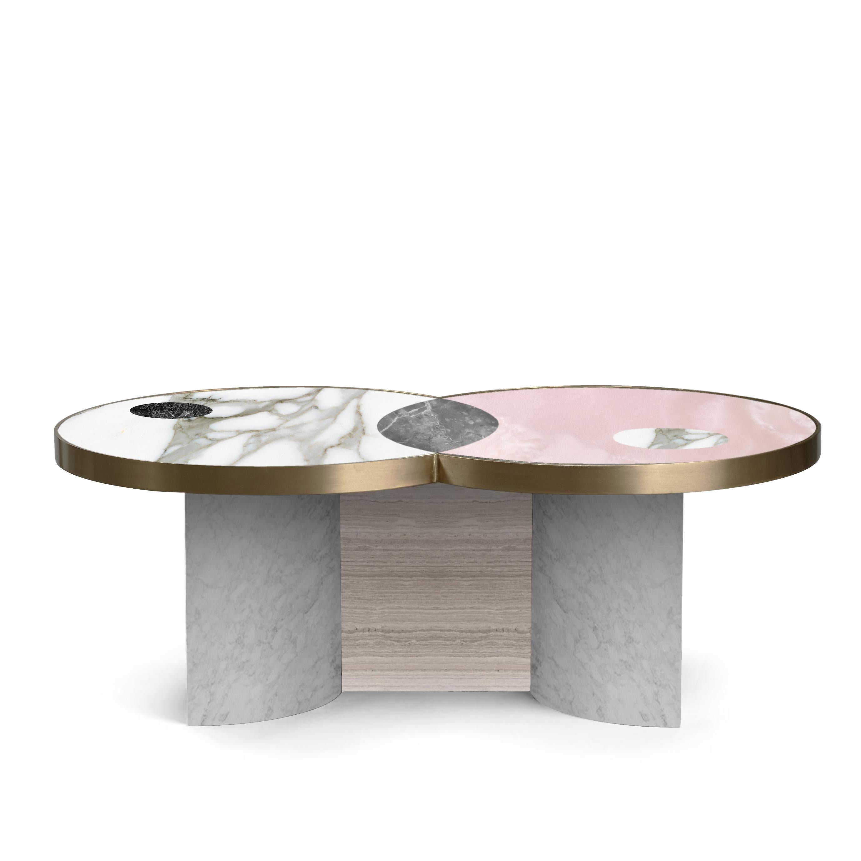 italien Table basse Sun and Moon en marbre et métal:: Cristaux de neige:: par Lara Bohinc en vente