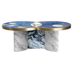 Sun and Moon Blue Marble and Brass Coffee Table Azul, by Lara Bohinc, Geometric