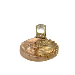Sun and the Moon Pendant 18k Yellow and Rose Gold Diamonds and Oval Moonstone