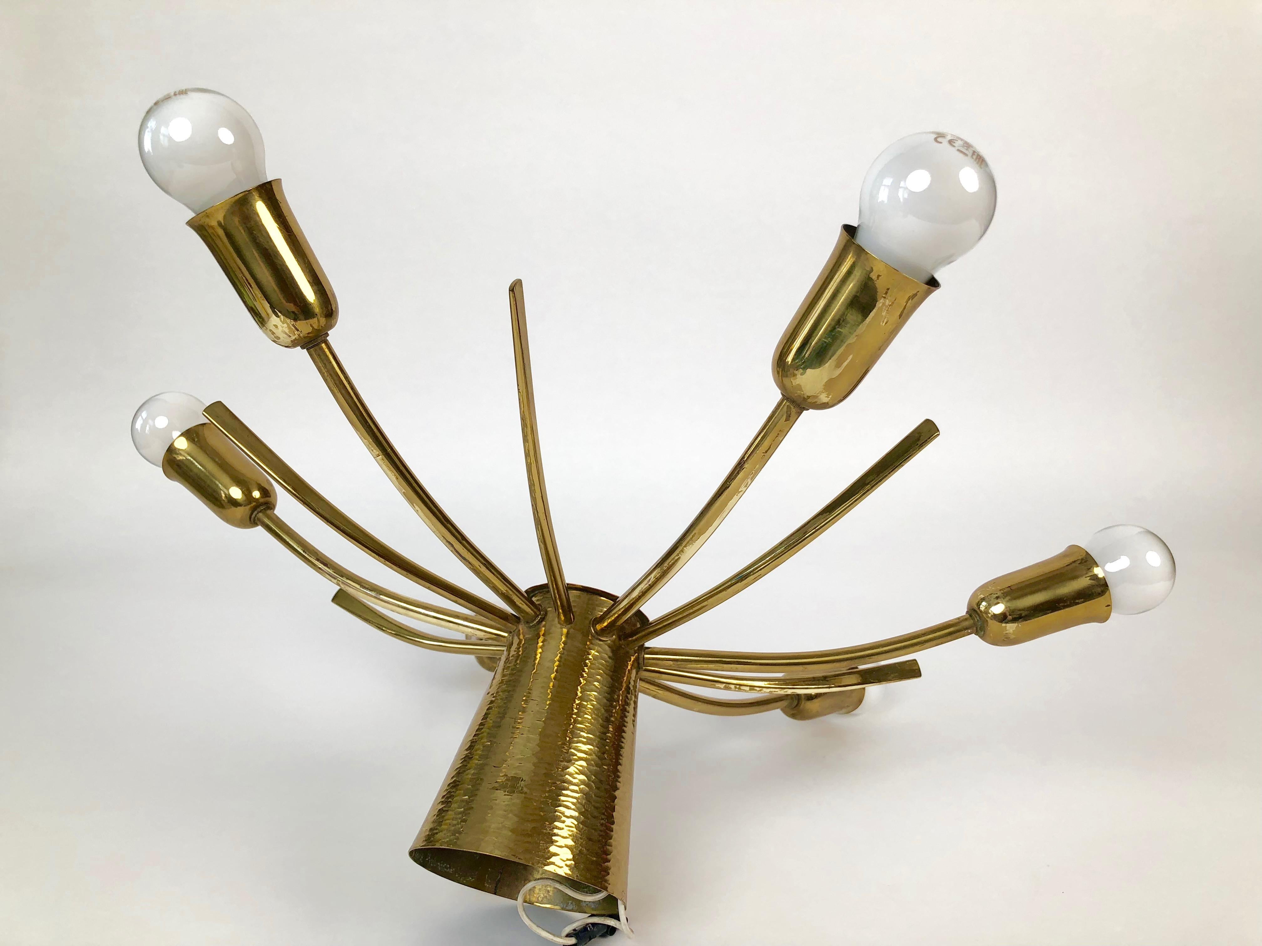 French Sun Brass Ceiling Lamp from Midcentury For Sale