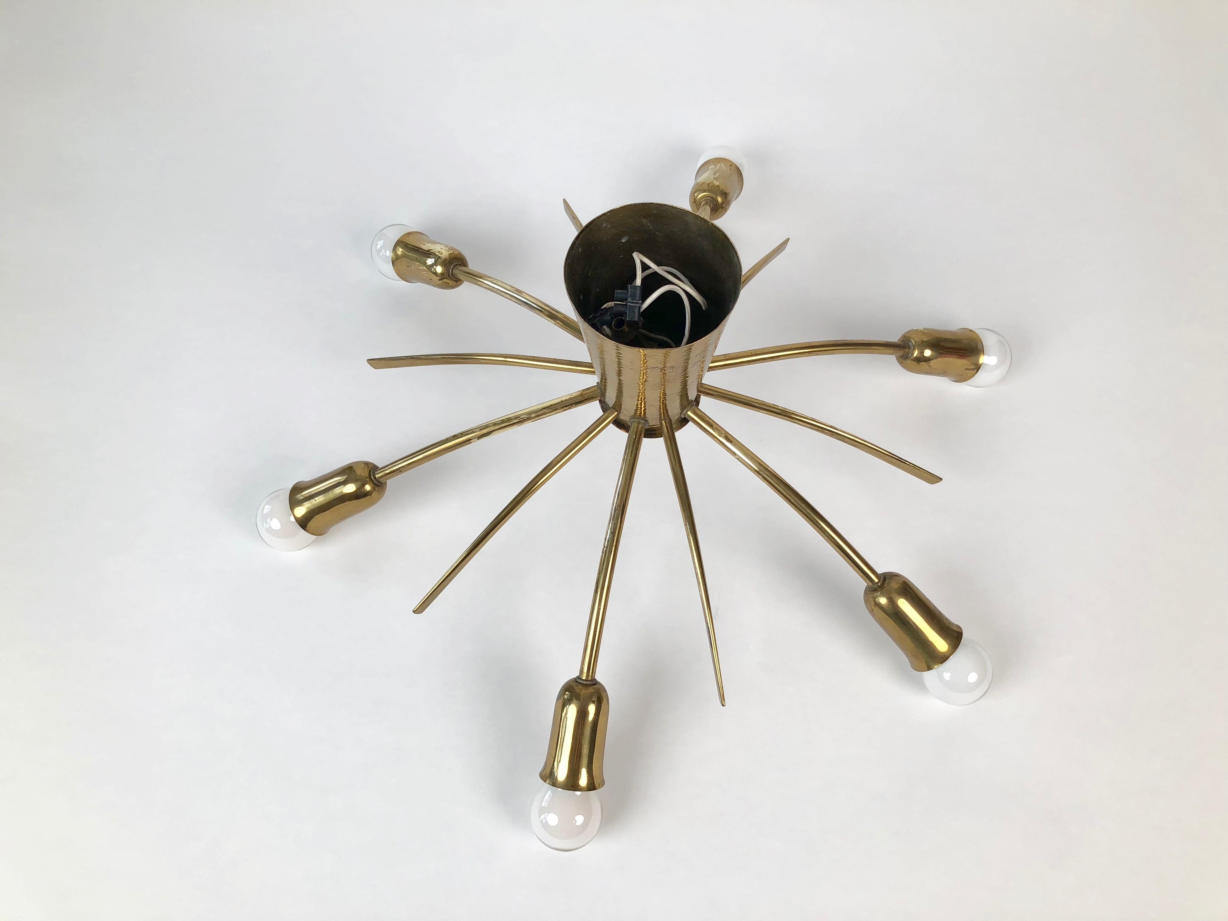 Sun Brass Ceiling Lamp from Midcentury In Good Condition For Sale In Vienna, Austria