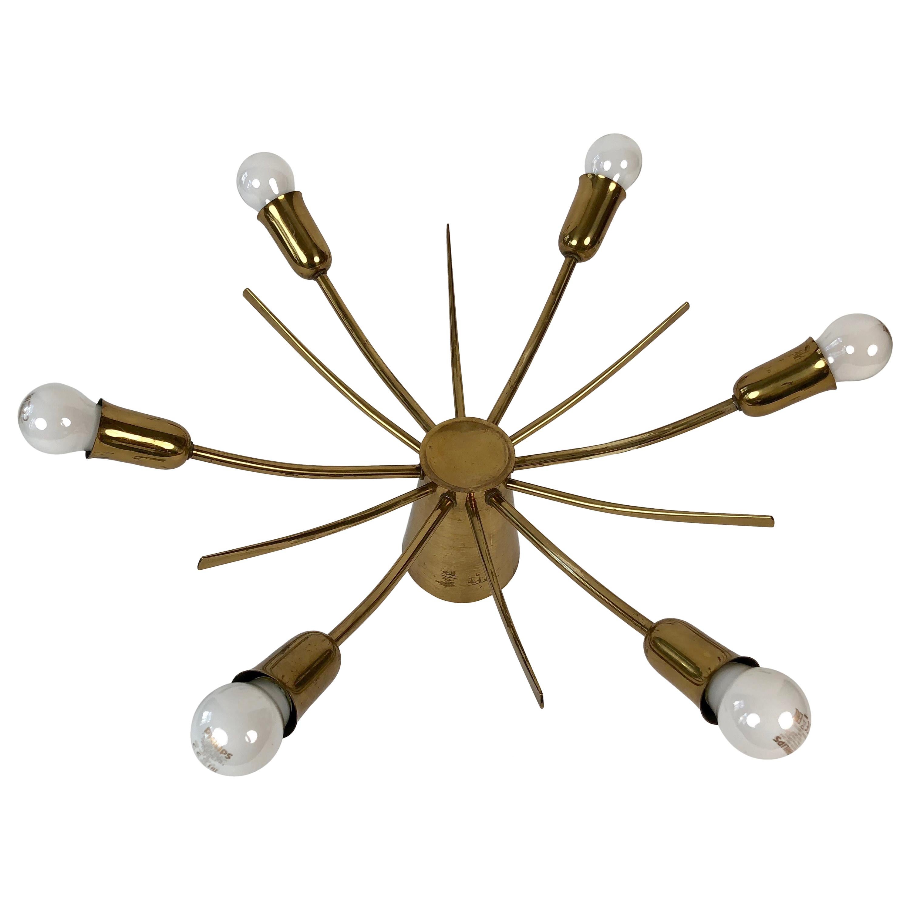 Sun Brass Ceiling Lamp from Midcentury For Sale