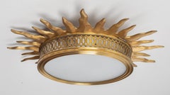 Sun Burst Gilded Bronze Ceiling Fixture