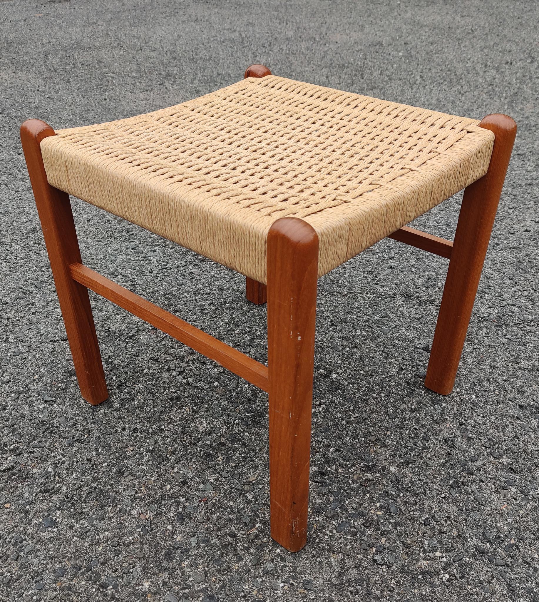 Sun Cabinet Co BL1 Three Danish Style Teak Papercord Benches MidCentury Inspired In Good Condition For Sale In Philadelphia, PA