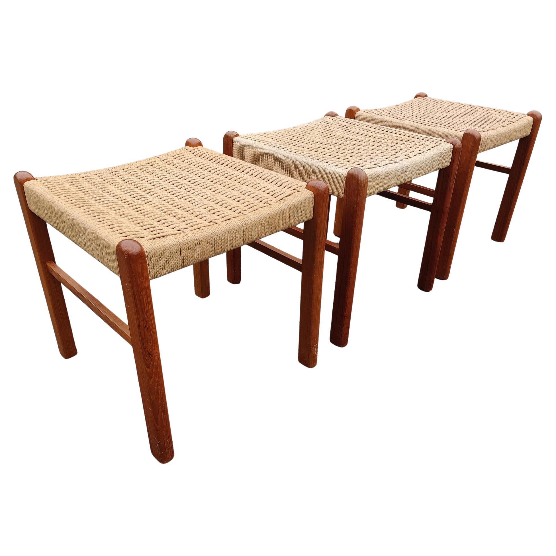 Sun Cabinet Co BL1 Three Danish Style Teak Papercord Benches MidCentury Inspired For Sale