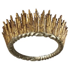 "Sun" ceiling lamp, carved in gilded and silver-plated wood with an acid-etched