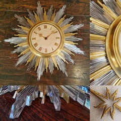Sun Clock Bronze Dore Crystal Parchment, circa 1940 by bagues
