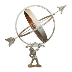 Vintage Sun Clock or Armillary from Denmark with Figure of Atlas Holding the Globe