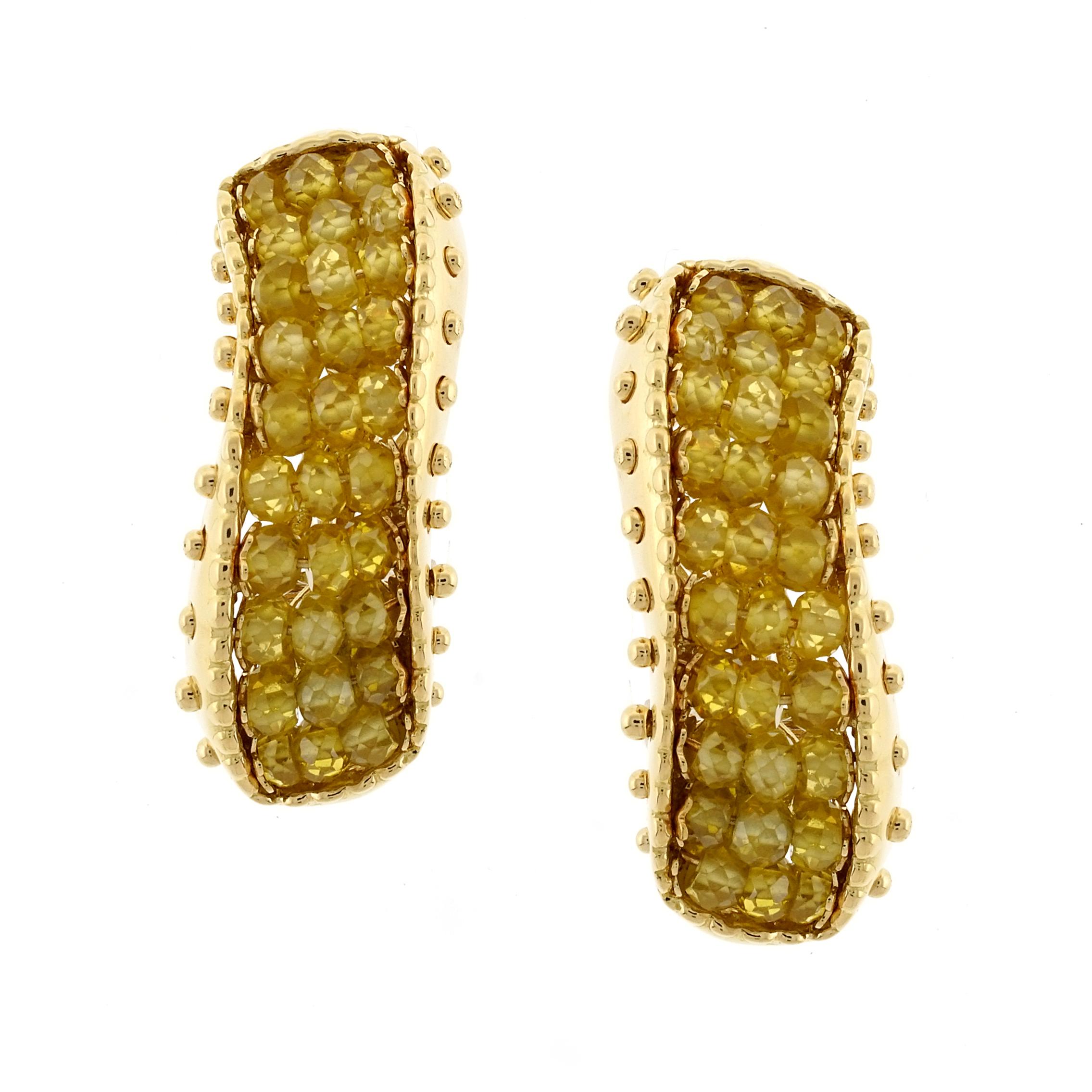 Sun Day 18 Karat Yellow Gold and Yellow Sapphire Earrings For Sale