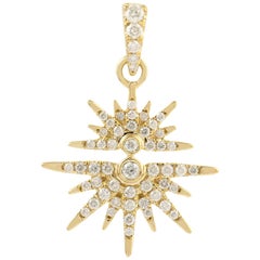 Collier pendentif réflecteur Sun Sun en or 14 carats et diamants