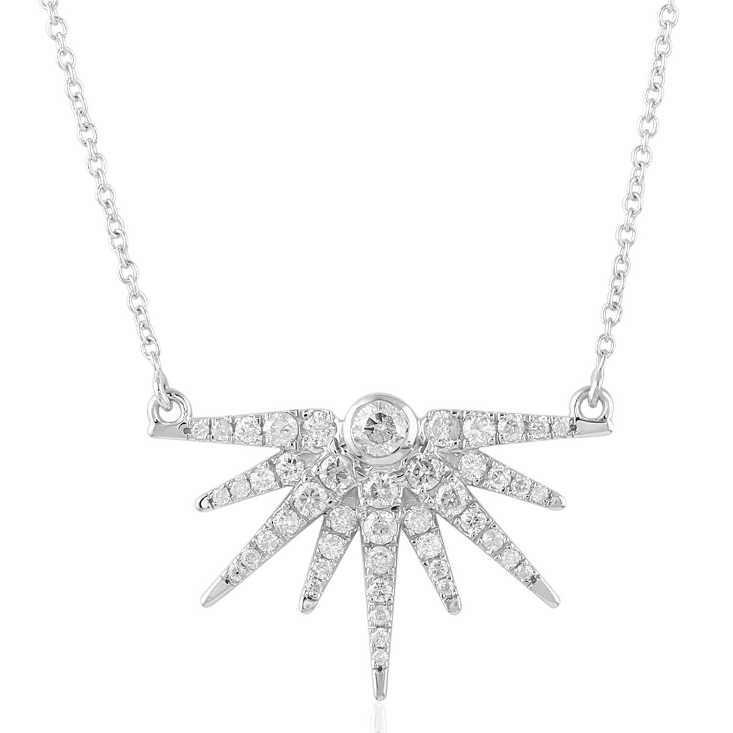 Sun Diamond 18 Karat Gold Pendant Necklace For Sale 3