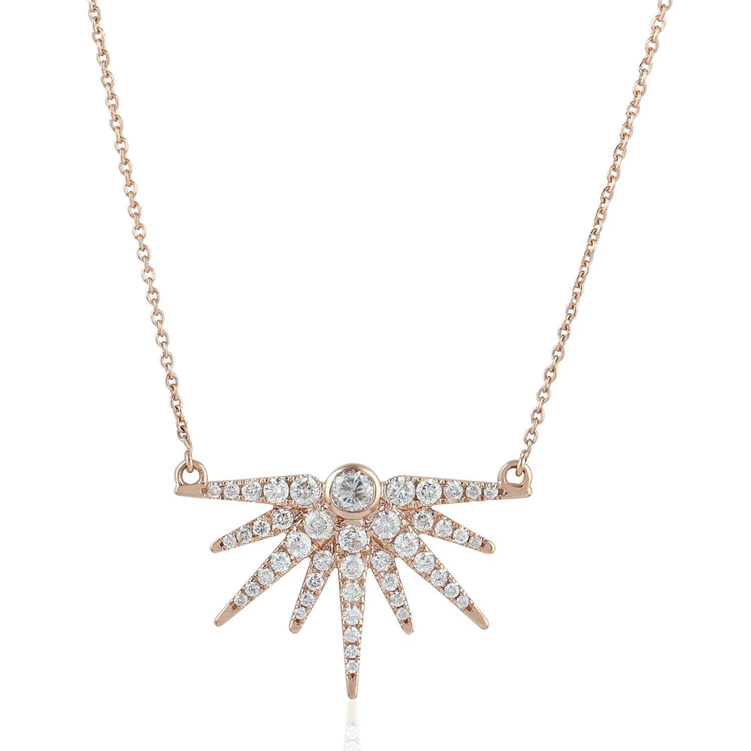 Modern Sun Diamond 18 Karat Gold Pendant Necklace For Sale