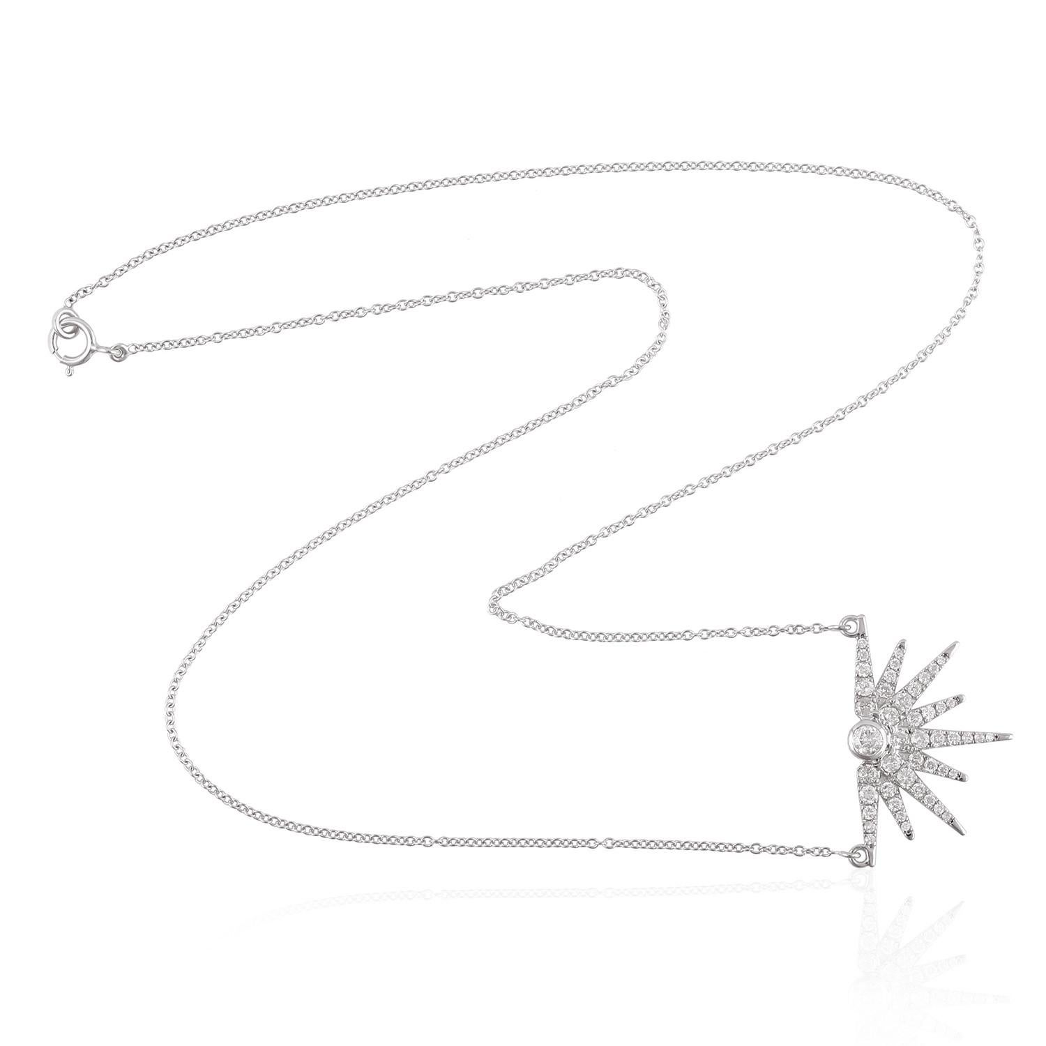 Sun Diamond 18 Karat Gold Pendant Necklace For Sale 2