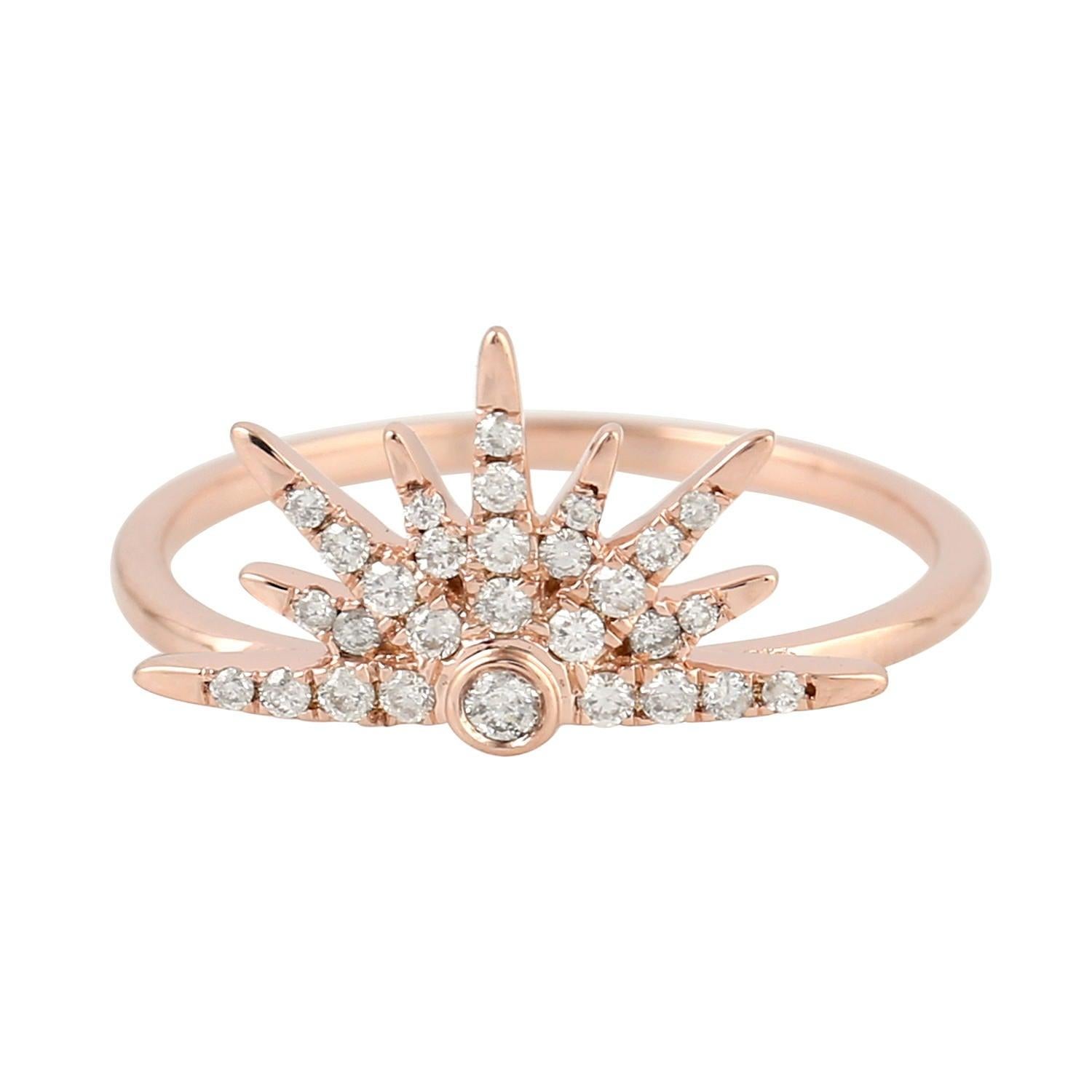 For Sale:  Sun Diamond 18 Karat Gold Ring 10