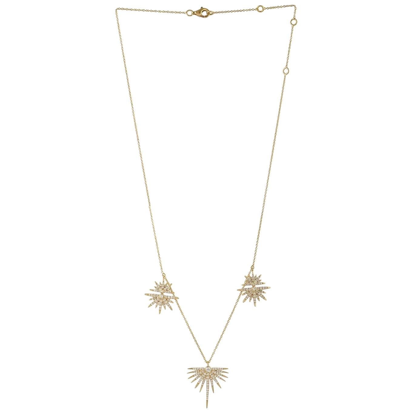 Sun Diamond 18 Karat Gold Triple Pendant Necklace For Sale