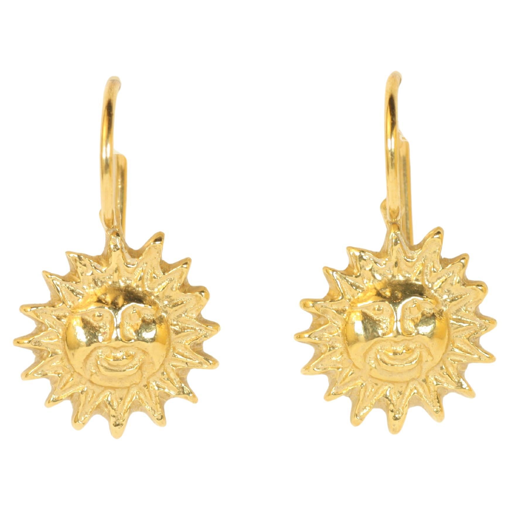 Sun Disk Drop Earrings in 18K Yellow Gold by Bracken Jewelers