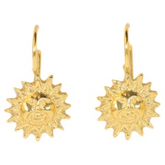 Sun Disk Drop Earrings in 18K Yellow Gold by Bracken Jewelers