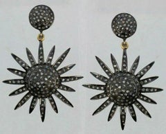Sun Earring Pave Diamond Earrings 925 Silver Diamond Handmade Birthday Earring.