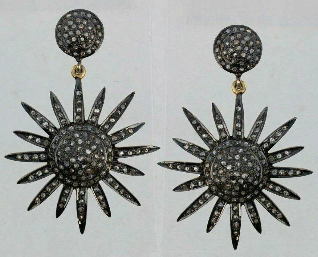 Uncut Sun Earring Pave Diamond Earrings 925 Silver Diamond Handmade Birthday Earring. For Sale