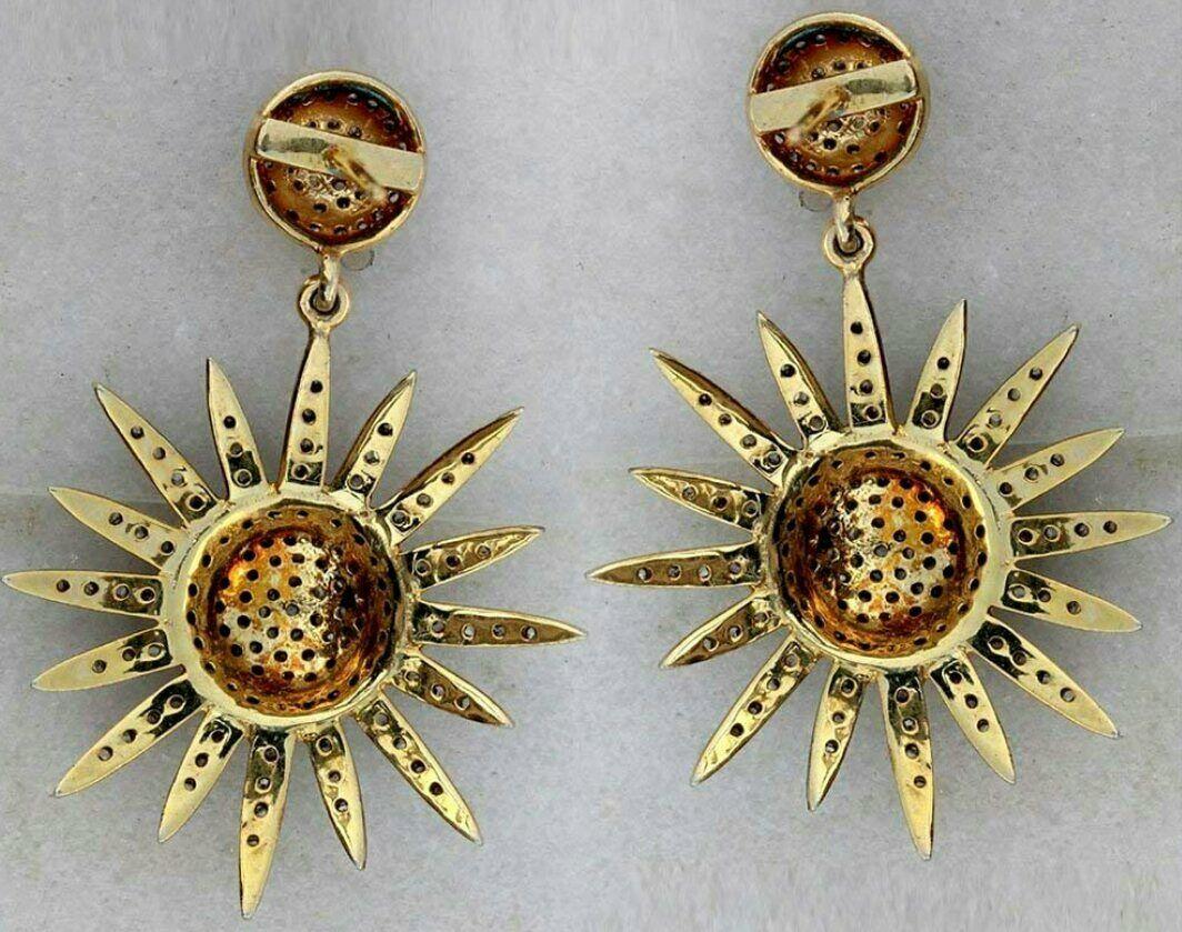 Sun Earring Pave Diamond Earrings 925 Silver Diamond Handmade Birthday Earring. For Sale 1