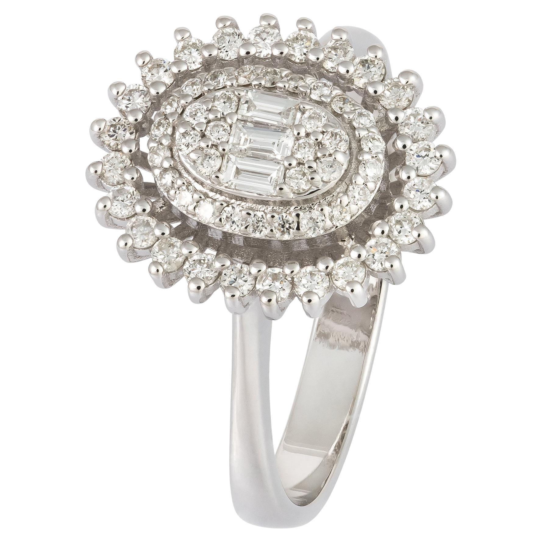 Sun Flower White 18K Gold White Diamond Ring For Her