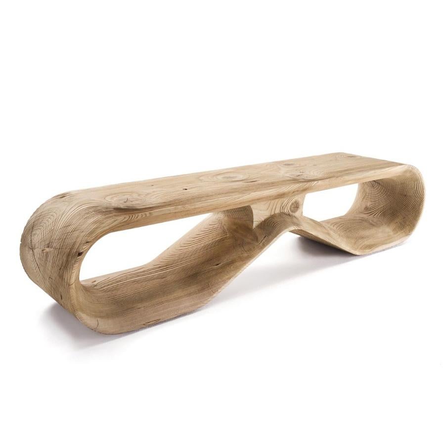 Bench sun glasses with structure in solid cedar
tree wood. Treated solid wood with wax with natural 
pine extracts. Exceptional piece.
Solid cedar wood include movement, 
cracks and changes in wood conditions, 
this is the essential characteristic