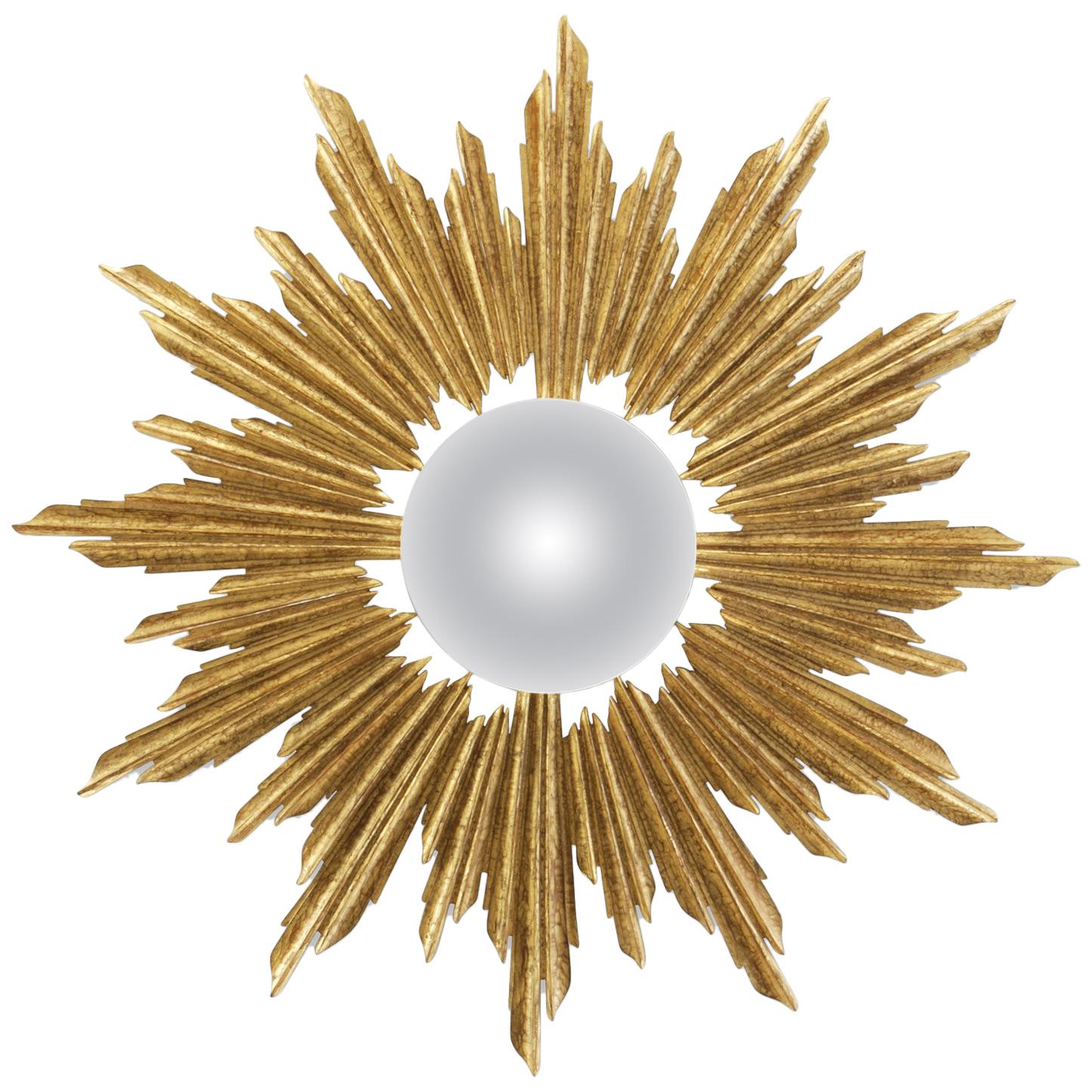 Sun King Mirror in Solid Wood with Antique Gold Paint