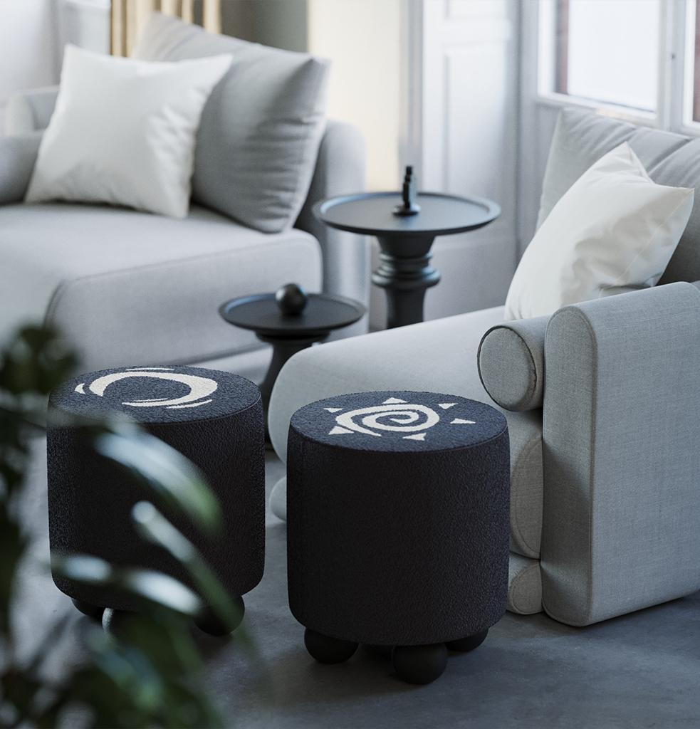 Parmi les plus anciens symboles de l'histoire de l'humanité, le soleil et la lune ont été réimaginés par Hermhaus en une paire de poufs exquis, entièrement fabriqués à la main. 
Le set Sun & Luna est conçu pour une utilisation polyvalente, offrant à
