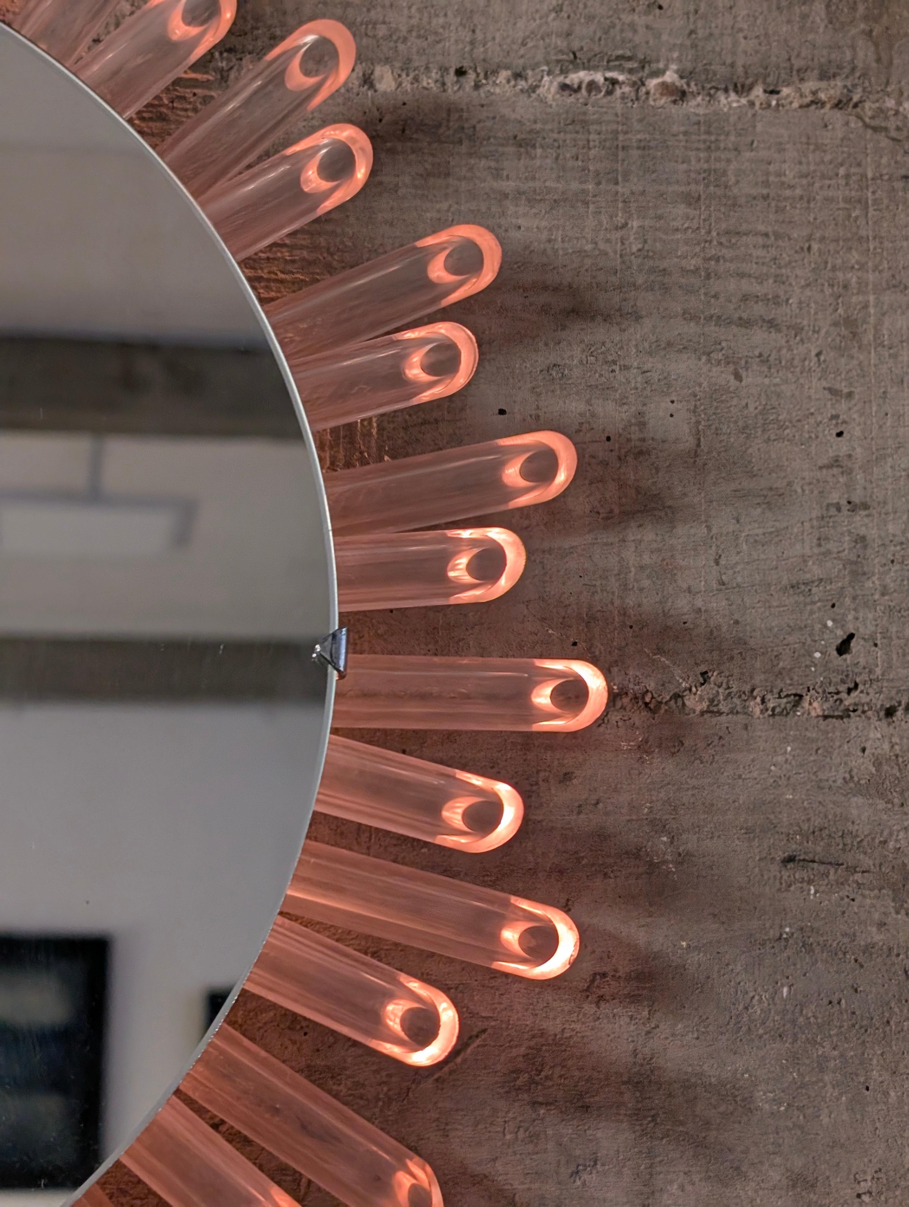 Mid-Century Modern Sun Mirror Lamp Pink 1970s For Sale