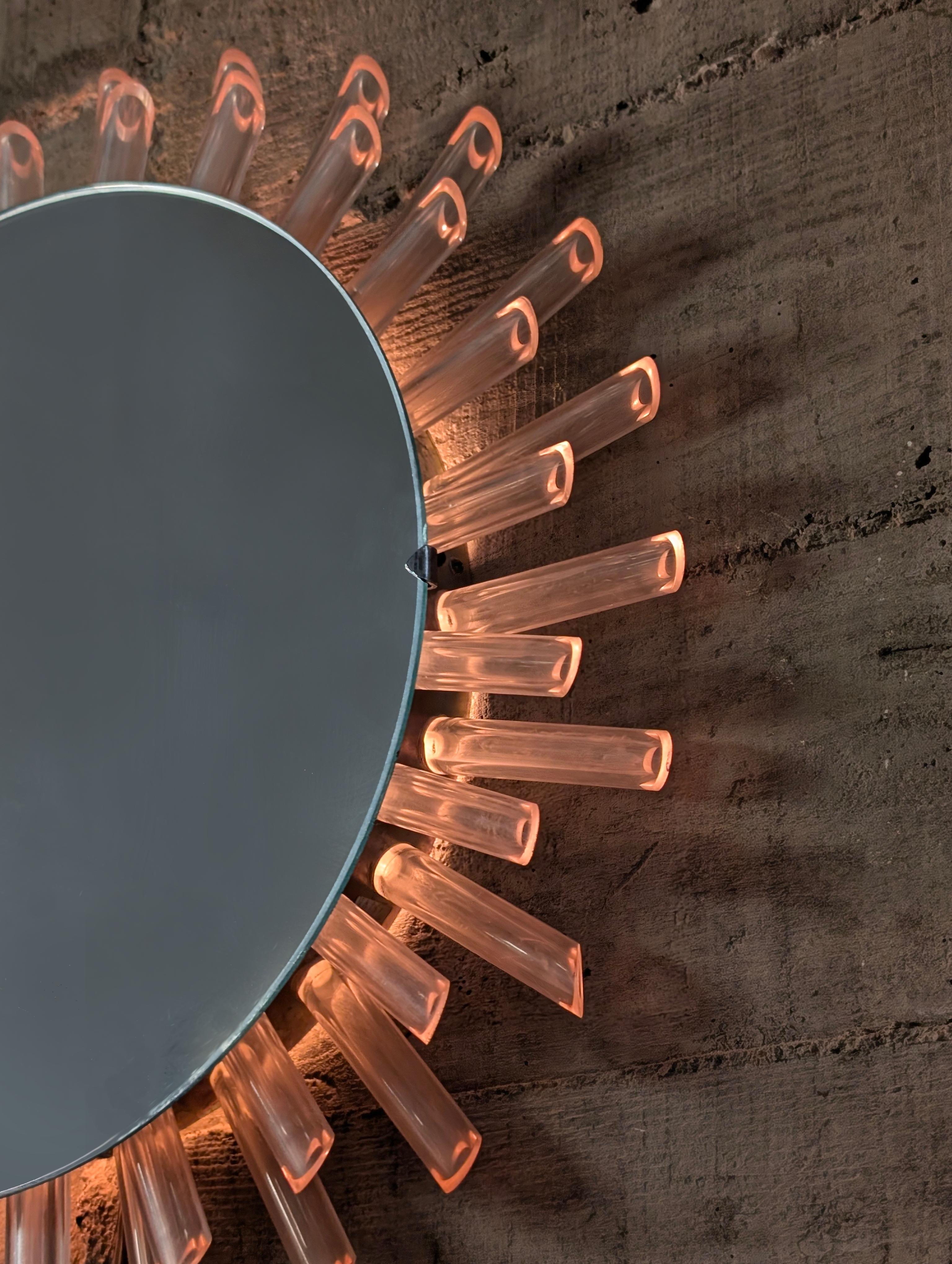 Late 20th Century Sun Mirror Lamp Pink 1970s For Sale