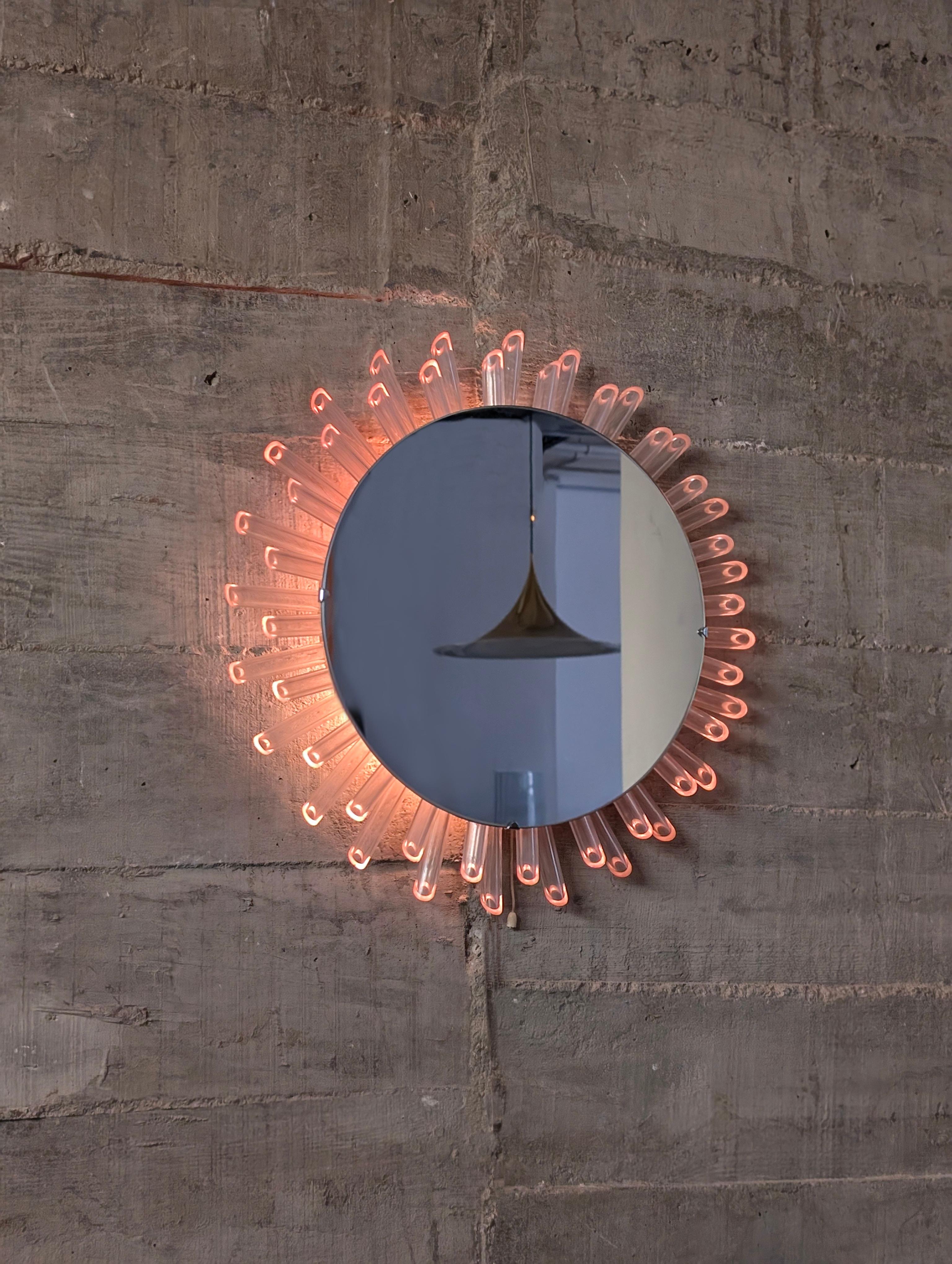 Sun Mirror Lamp Pink 1970s For Sale 2