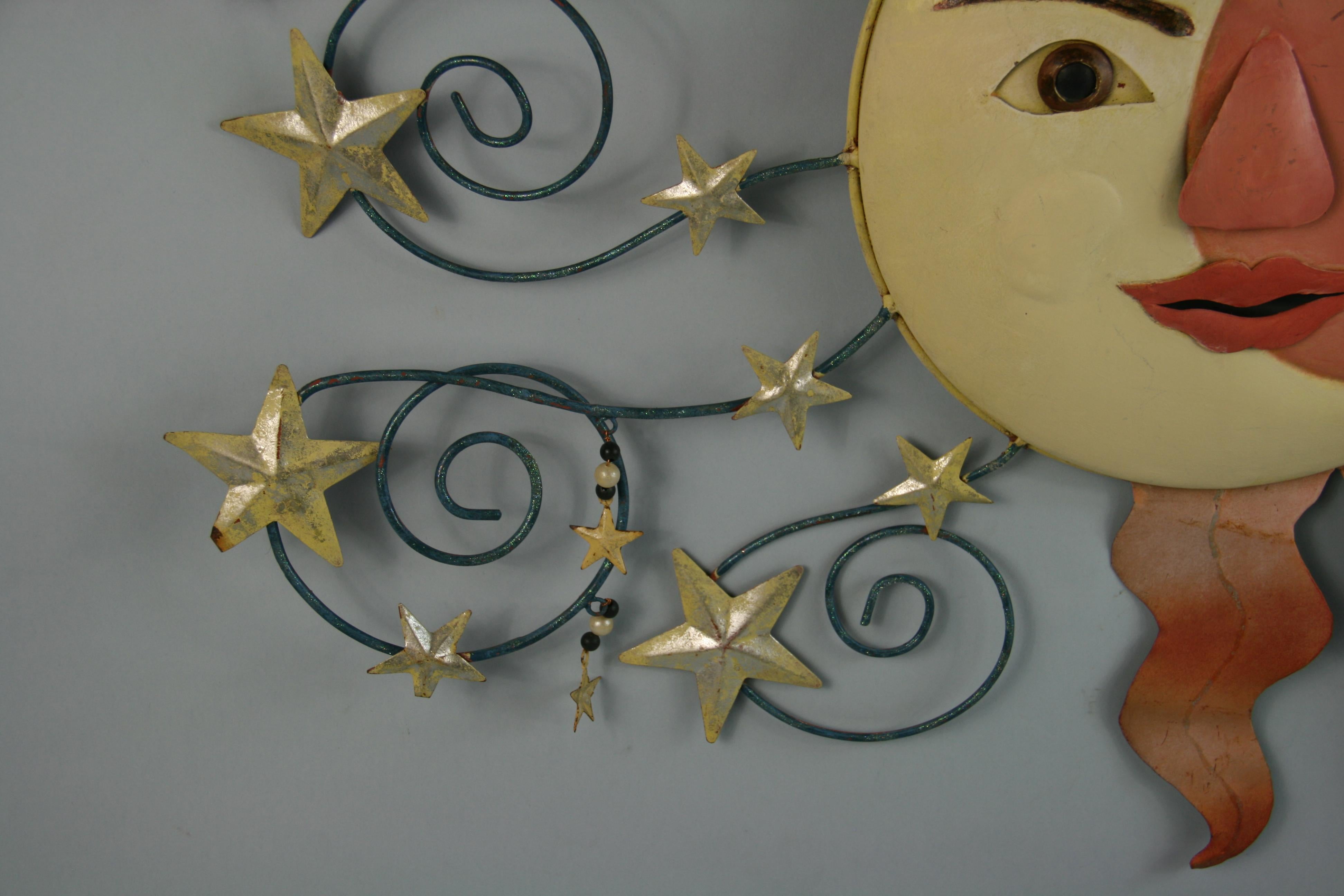 Late 20th Century Sun Moon  and  Stars Metal Wall Sculpture