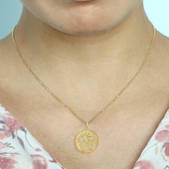 Sun, moon and Stars Pave Diamond 14k Yellow Gold Pendant