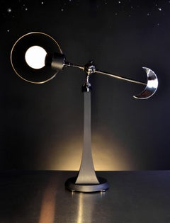 / ART DONOVAN /  "Sun+Moon II"  Glowing Polished Nickel, Wood, Globe Table Lamp