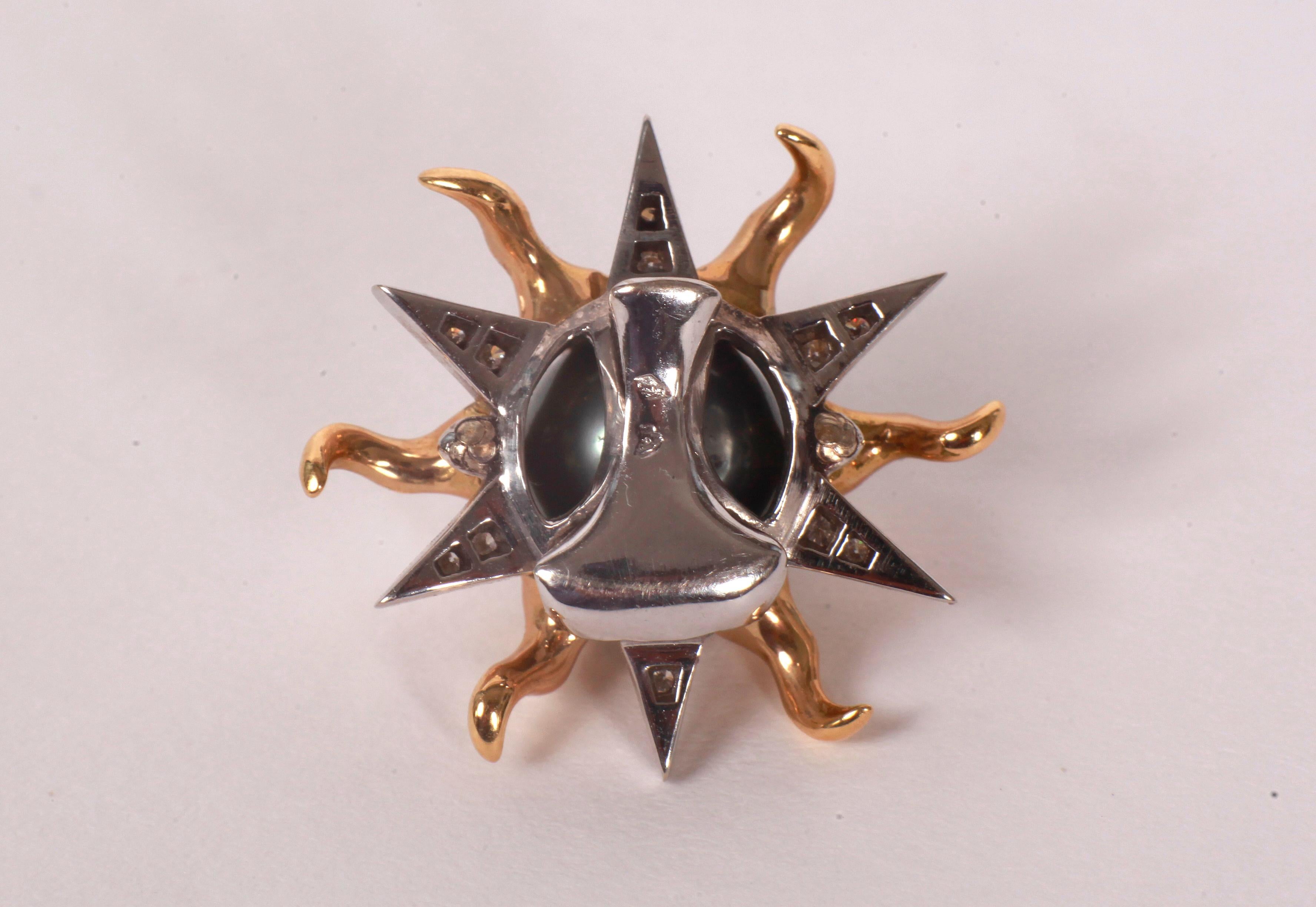 Sun Pendant in 18K Yellow and White Gold with a Tahitian Pearl and Diamonds In New Condition For Sale In Paris, FR