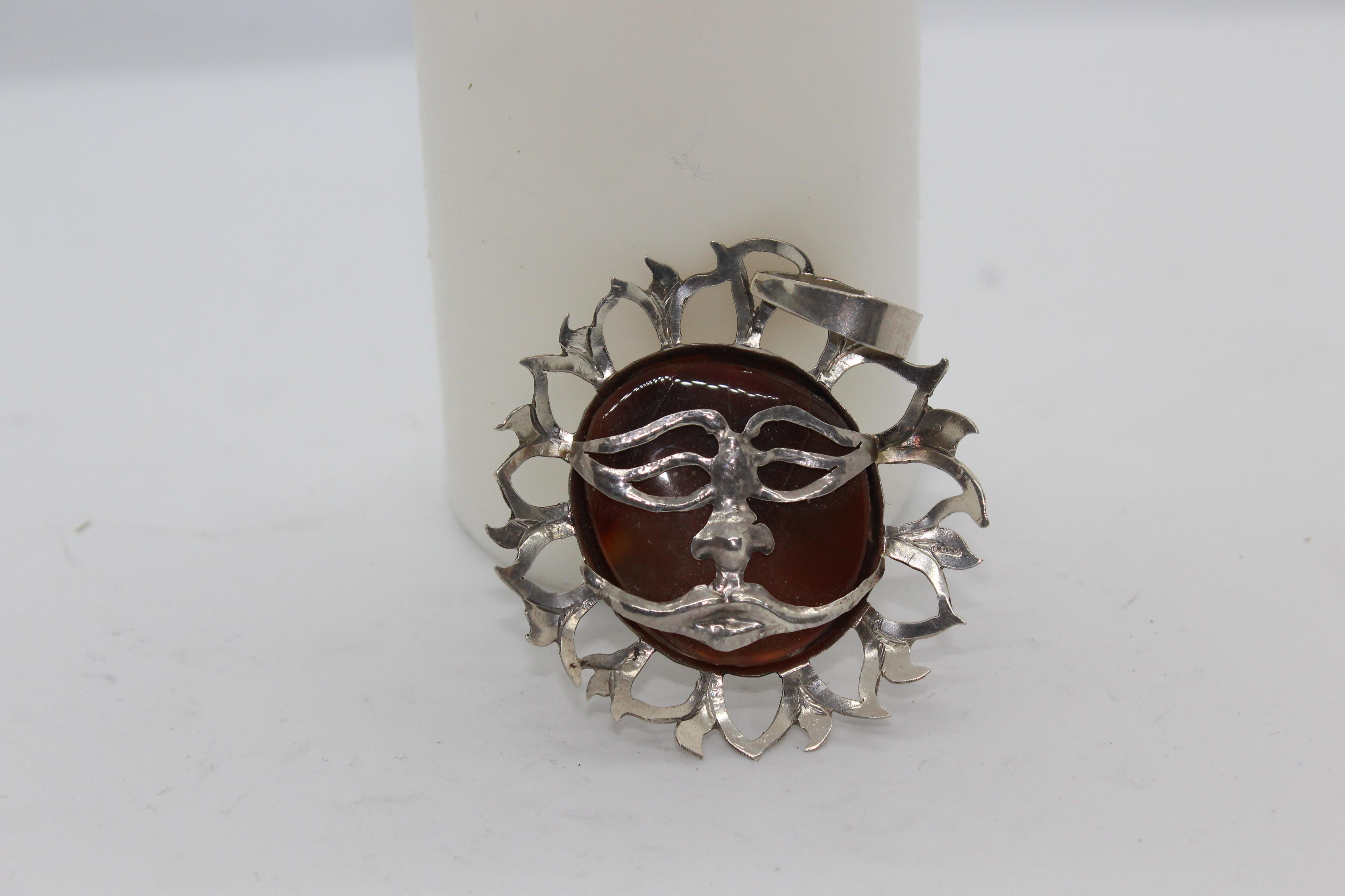 Sun Pendant, Sterling Silver, Handmade, Italy In New Condition For Sale In Firenze, IT