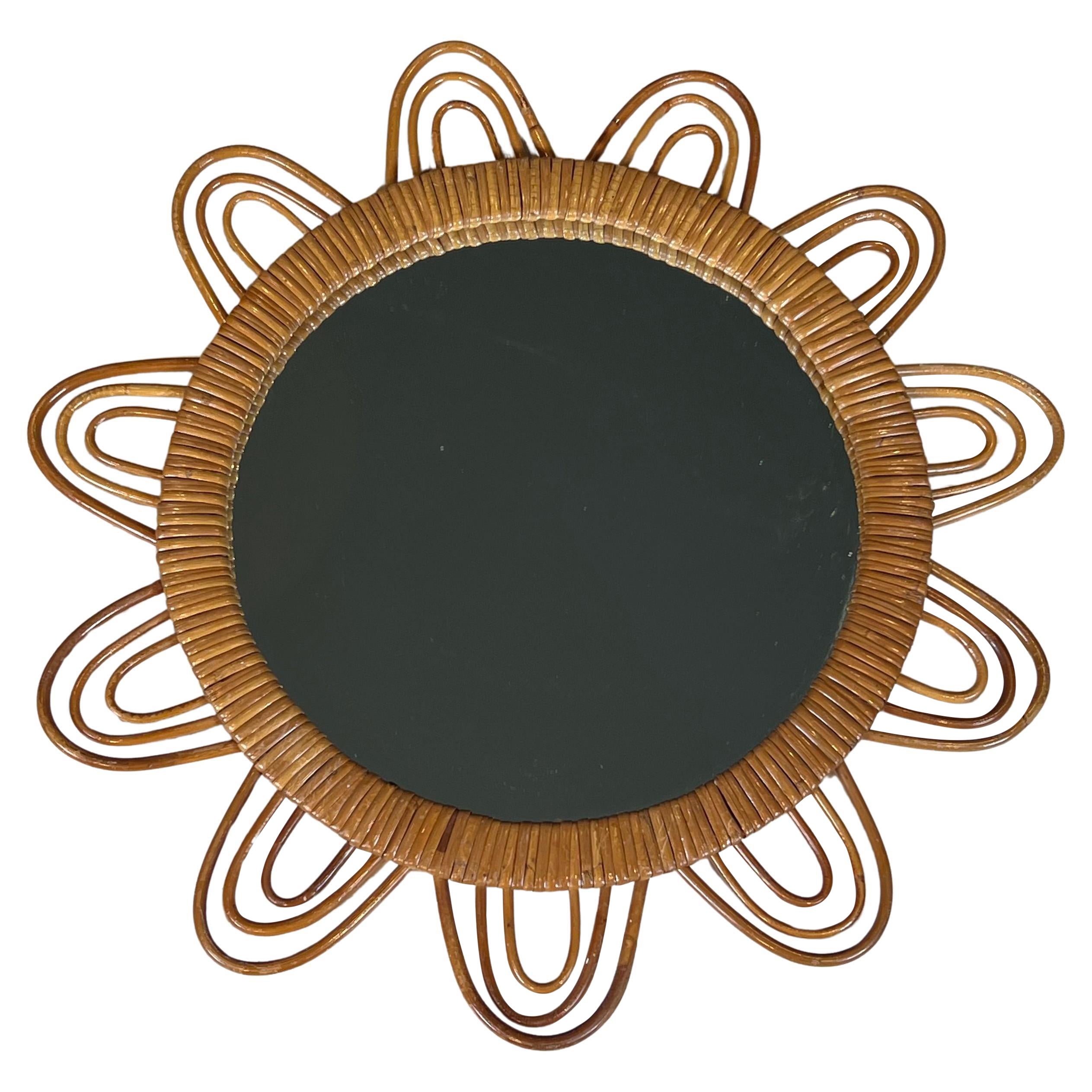 Sun Rattan Mirror For Sale