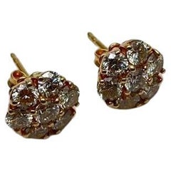 Sun Ray Halo Cluster Diamonds Halo 14K Rose Gold Statement Stud Earrings