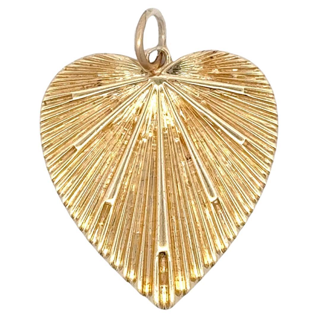 Pendentif cœur Sun Ray en or jaune 14 carats 5,3 grammes fabriqué en Italie