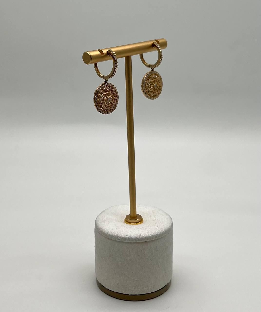 Sun Ray Solar Burst Diamonds Pave Halo 14K Yellow Gold Statement Earrings In New Condition For Sale In Oakton, VA