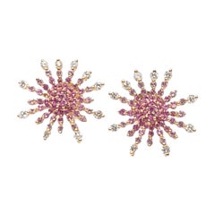 Sun Ray Spray Burst Pink Sapphire & Diamond Post Earrings 18k Rose Gold