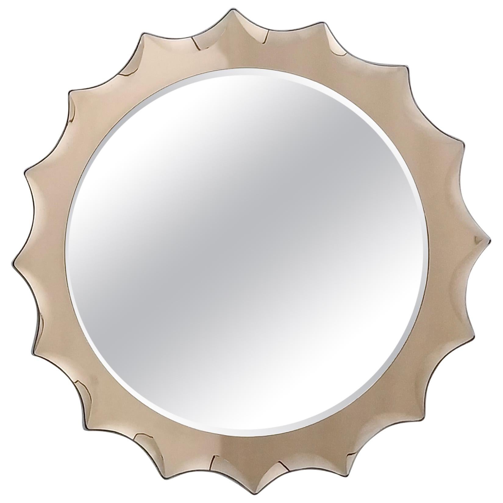 Postmodern Sun Shaped Bronze Wall Mirror in the Style of Cristal Art, Italy For Sale