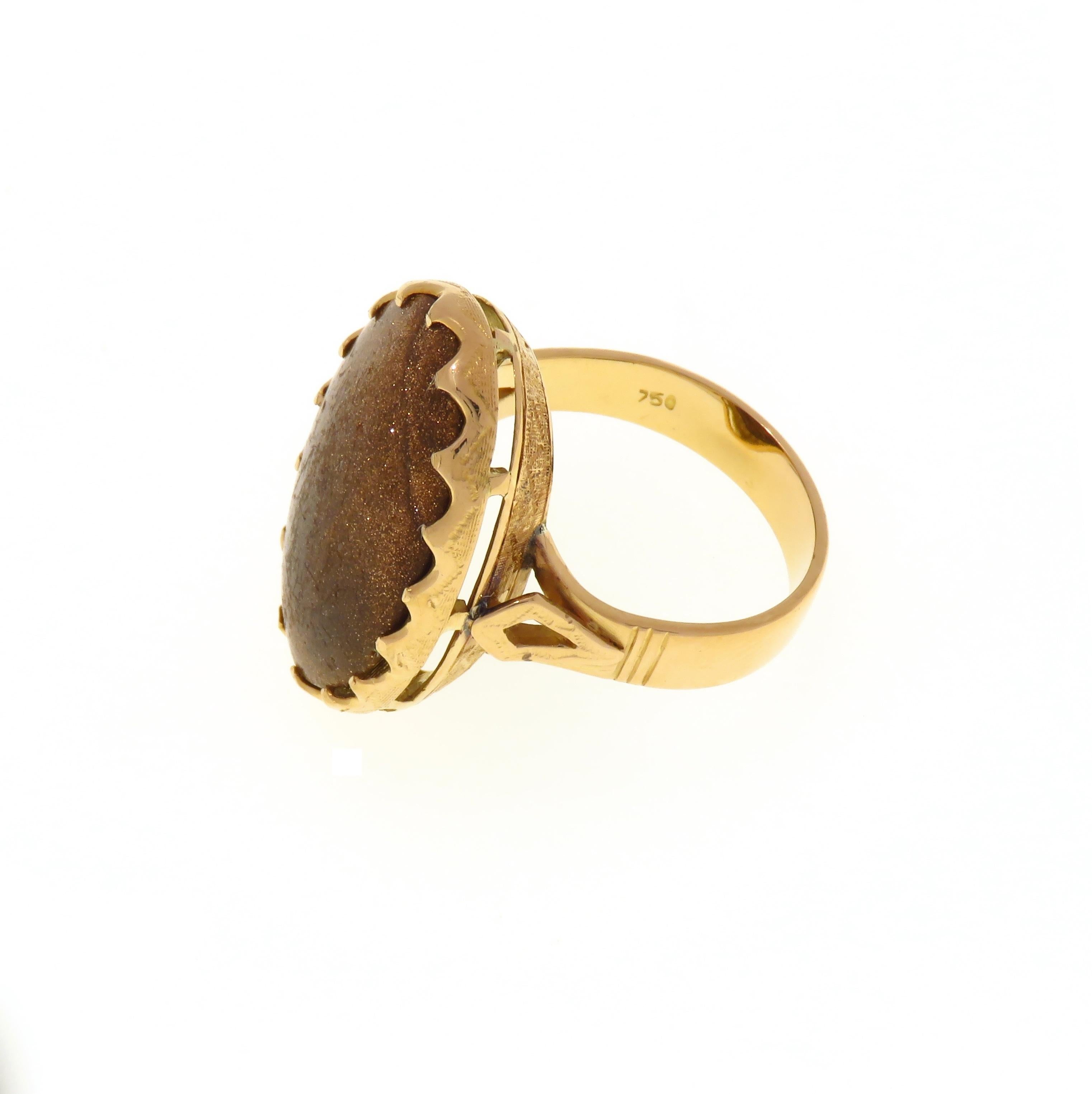 Sun Stone 18 Karat Rose Gold Vintage Engraved Ring Handcrafted in Italy In Excellent Condition In Milano, IT