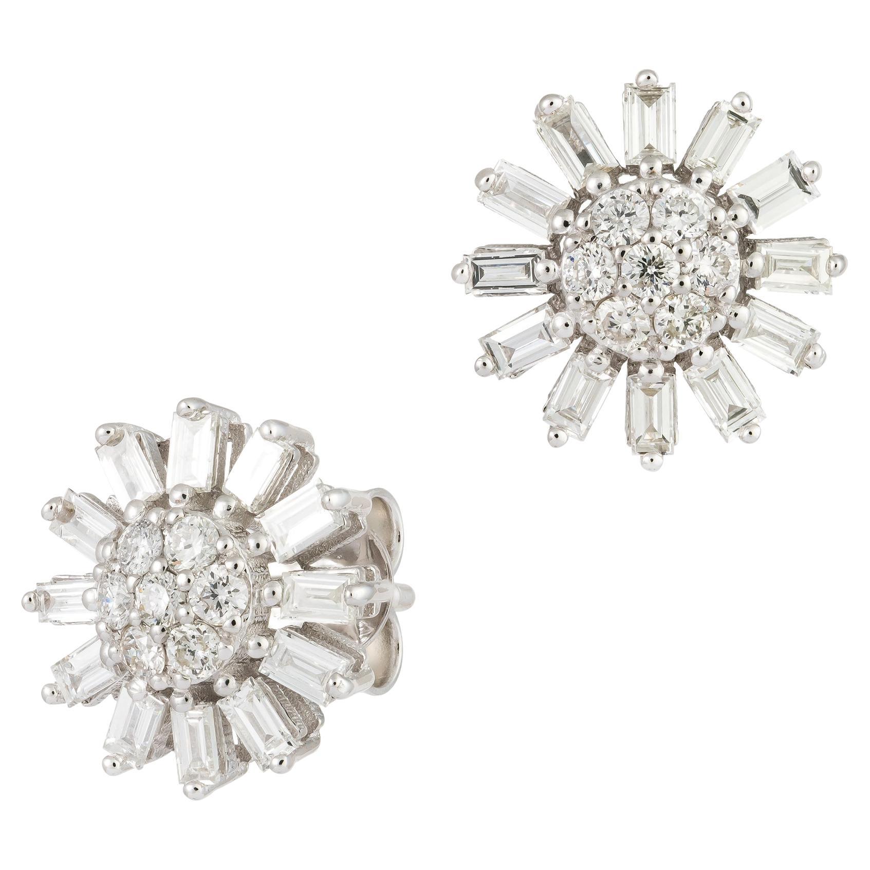 Sun Studs White Gold 18K Earrings Diamond For Her For Sale