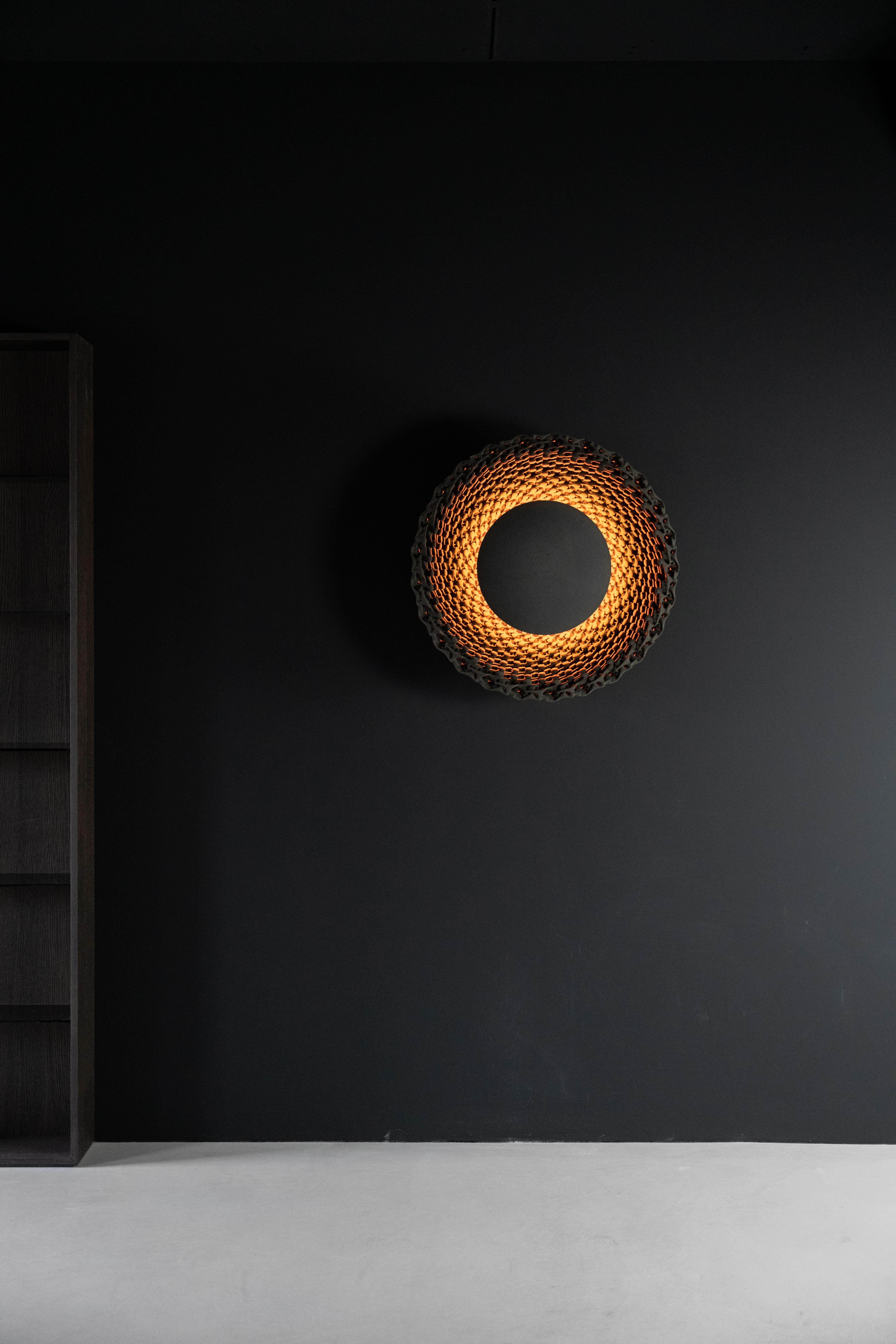Futurist Sun Wall Lamp, 3D-Printed Sand, Parametric Atmospheric, Mood Lighting For Sale