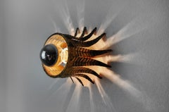 Sun wall lamp by ferro arte, metal and gold leaf, spain, 1960